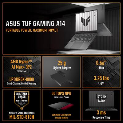 ASUS TUF A14 W2.5K 165Hz Gaming Laptop Copilot+ PC AMD Ryzen AI
